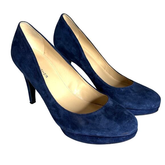 Marc Fisher Pumps Women's Size 8.5 Blue Suede 4" Platform Stilettos Round Toe - Picture 1 of 9